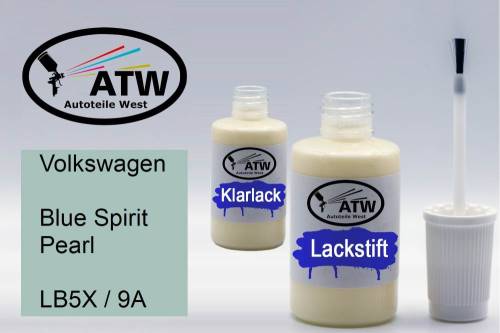 Volkswagen, Blue Spirit Pearl, LB5X / 9A: 20ml Lackstift + 20ml Klarlack - Set, von ATW Autoteile West.